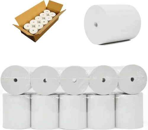 (55GSM - 10 rollos sin núcleo) Rollos de papel térmico de 3 1/8 x 230 (3.150 in x 229.7 ft) cinta premium para caja registradora, sistema POS,