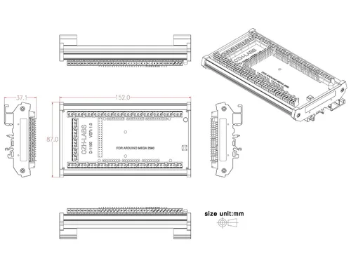 Vista 9 de Electronics-Salon módulo adaptador de terminal de tornillos en bloque, para montaje en riel DIN, para Arduino MEGA-2560 R3.