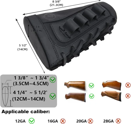 Vista 4 de Soporte de carcasa de pistola de cuero auténtico, extensión de almohadilla de retroceso de lona para escopetas y rifles