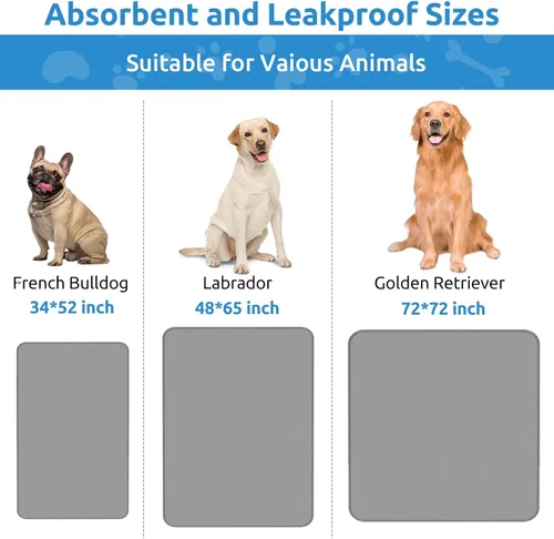 Vista 2 de Almohadilla lavable para orina de perro, 34 x 52 pulgadas para corral, jaula, orinal, suelo, cama, sofá y baúl, almohadillas reutilizables