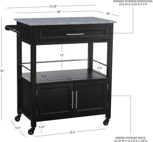 Vista 2 de Linon Cameron Granite Top Carrito de cocina, 36.02 x 24.02 x 17.99 pulgadas, negro