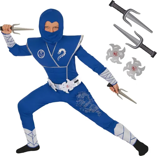 Vista 4 de Morph Disfraz de ninja de lujo para niños con accesorio de juguete de guerrero Ninjas, disfraz de ninja para niños, disfraz de Halloween para niño