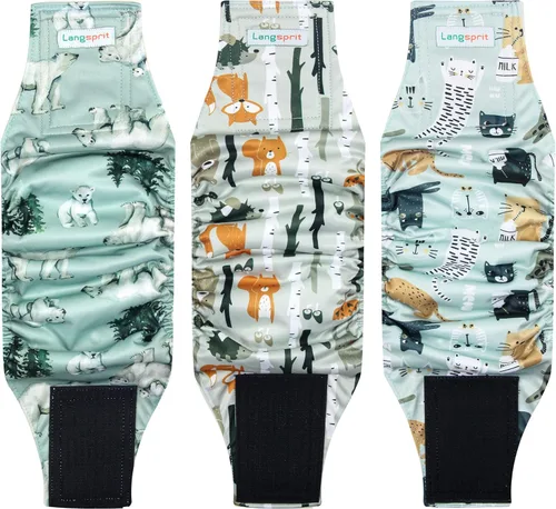 Vista 7 de Langsprit Bandas para el vientre masculino para perros (paquete de 3) – Envolturas para perros de alta absorción lavables – Pañales reutilizables