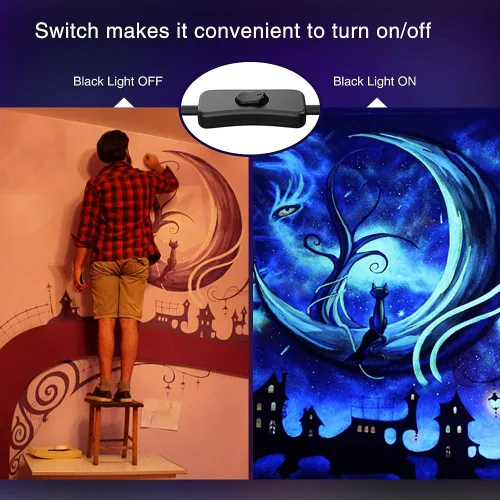Vista 3 de Onforu Paquete de 2 luces LED negras de 30 W, luz de inundación de luz negra con enchufe, IP66 impermeable, para fiesta de baile de Halloween