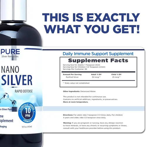 Vista 7 de Pure Nano Silver Spray - Recambio de 16 onzas Suplemento diario de apoyo inmunológico de 10 PPM Nano plata coloidal de fácil absorción