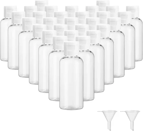Dabacc 30 botellas vacías de plástico transparente de 2 onzas con tapa abatible para líquidos de tamaño de viaje