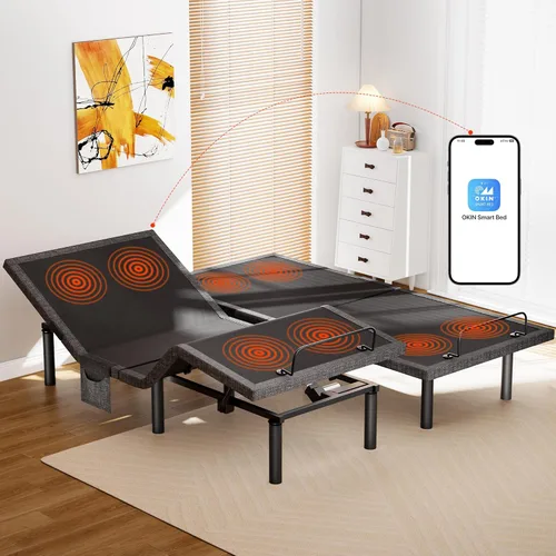 Vista 15 de Amada Base de cama ajustable Split King con masaje, base de cama ajustable con 4 puertos USB y luz nocturna debajo de la cama, inclinación