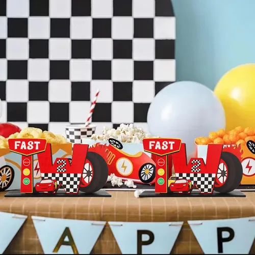 Vista 6 de Carteles de dos letras de auto de carreras rápidos para centros de mesa de la tabla para decoraciones de segundo cumpleaños para niños, suministros