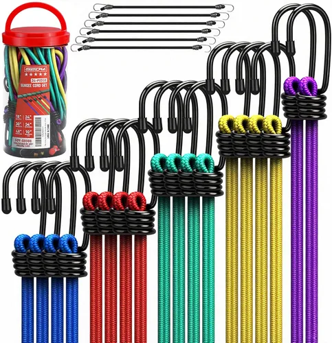 Vista 11 de 5 cuerdas elásticas de 24 pulgadas con ganchos de mosquetón, correas elásticas de goma resistentes, cuerda elástica con clips de mosquetón