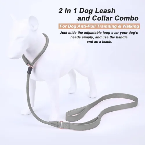 Vista 69 de Correa antideslizante para perro, correa de entrenamiento para perros con doble asa, correa antideslizante de cuero suave y collar, correa de nailon