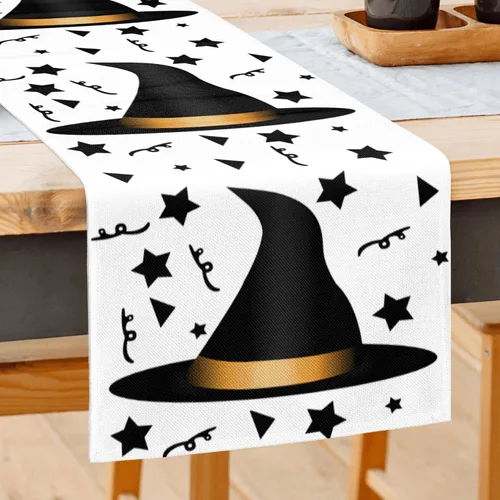 Camino de mesa de sombrero de bruja para Halloween, 72 pulgadas de largo, decoración de mesa, cena, fiesta de disfraces