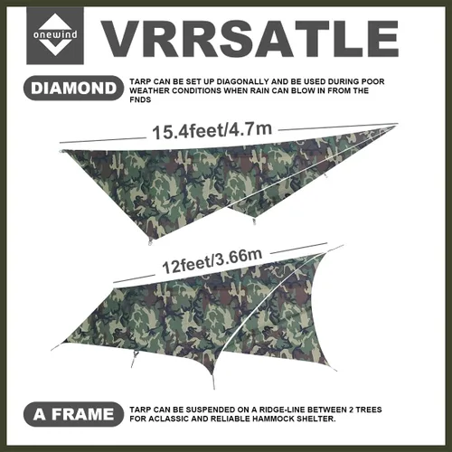 Vista 5 de Onewind Lona de Campamento de Camuflaje de 12×10 pies, Refugio de Lona Billow Ligero Impermeable Toldo para Hamaca para Campamento Sigiloso Ejército