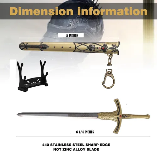 Vista 3 de Mini Sword - Cuchillo de bolsillo de acero inoxidable de 6 pulgadas con vaina, hecho a mano, réplica de inspiración medieval Claymore, collar