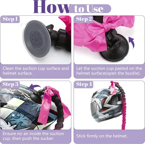 Vista 3 de SEGO Casco con ventosa desmontable, casco de motocicleta, cola de caballo, casco de bicicleta, trenzas de pelo para cascos, ventosa, reutilizable, 2