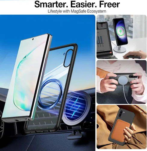 Vista 3 de Funda magnética para Samsung Galaxy Note 10 (6.3 pulgadas) [compatible con Magsafe] parachoques de TPU suave + parte trasera transparente