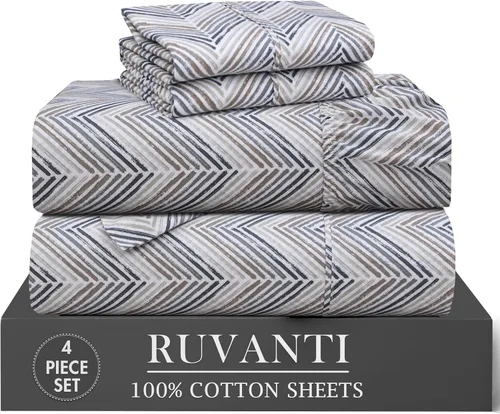 Vista 35 de RUVANTI 4 piezas de sábanas de algodón - 100% algodón natural suave, ligero y transpirable, sábanas de percal crujiente, juego de sábanas Botanica