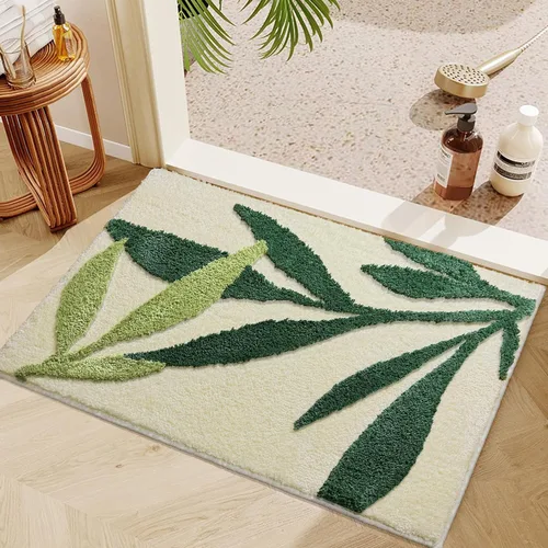 Alfombra de baño verde, alfombra de hojas verde salvia, suave, absorbente de agua, antideslizante, lavable para baño, bañera y piso, decoración