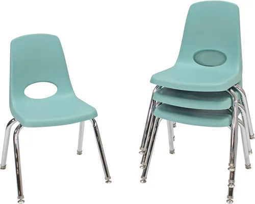 Vista 38 de FDP - Silla escolar apilable de 14 pulgadas, asiento apilable para estudiantes con patas de acero cromado y deslizadores giratorios de nailon