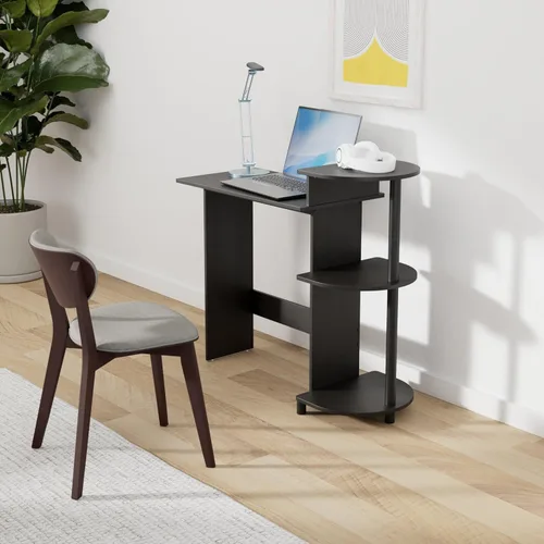 Vista 105 de Furinno - Escritorio compacto para computadora con estantes, Tablero de partículas, Marrón oscuro