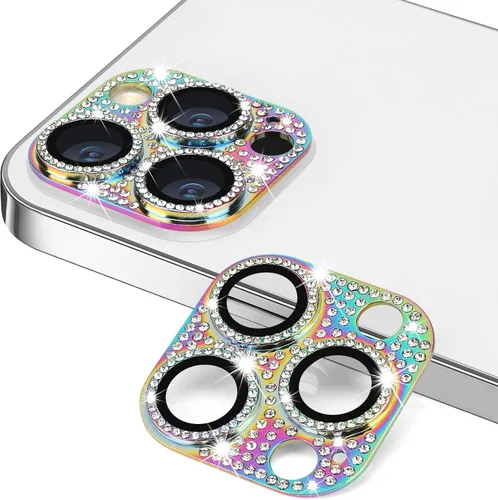 Vista 29 de Protector de lente de cámara para iPhone 13 & iPhone 13 Mini, brillante con diamantes de imitación 3D con purpurina, cubierta de cámara de vidrio