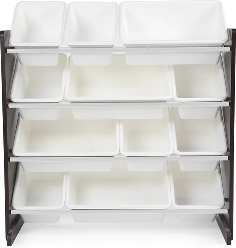 Vista 7 de Humble Crew Juego de muebles para niños con mesa, 4 sillas y organizador de juguetes (Espresso/Blanco)
