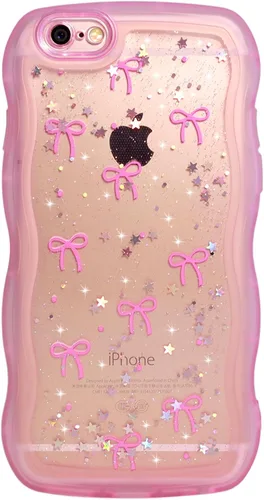 Vista 109 de Qokey para iPhone 14 Plus Funda de 6.7" con diseño de borde ondulado rizado, transparente, con purpurina, brillo, estrellas, brillante, lindo