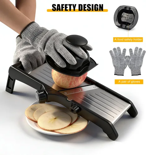 Vista 6 de Mandoline - Cortador de alimentos para cocina, cortador de verduras de mandolina ajustable de acero inoxidable, cortador de alimentos para cebolla
