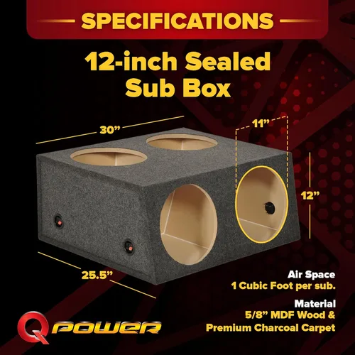 Vista 3 de QPower Quad Easy Set - Caja de altavoz dividida sellada de 4 agujeros, 12 pulgadas, carcasa de subwoofer, construcción de MDF, audio para automóvil