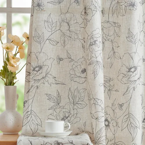 Vista 50 de JINCHAN Cortinas de mezcla de lino con flores para sala de campo francés, cortinas para sala de estar de 84 pulgadas de largo, cortinas impresas