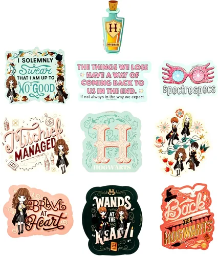 Vista 2 de Conquest Journals Harry Potter Wands at The Ready - Paquete de calcomanías con licencia oficial, juego de 50, impermeable y resistente a los rayos