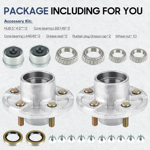 Vista 8 de SEHNSUCHT Kit de Cubo Tensor de Rueda de Remolque, 5 Agujeros, Cubo Tensor de Perno de 4.5" para Ejes de Remolque de 3500lb, Compatible con Eje