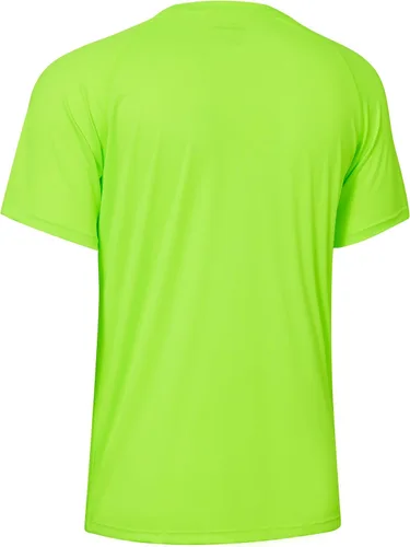 Vista 2 de Willit Camiseta de protección solar con capucha para hombre, manga corta, UPF 50+, FPS, secado rápido, resistente al agua Verde fluorescente