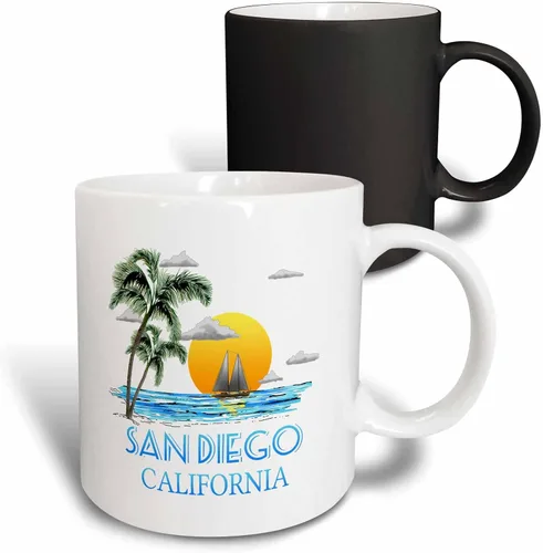 Vista 11 de 3dRose San Diego California diseño náutico de vela de barco y palmeras. - Tazas (mug_299286_4)