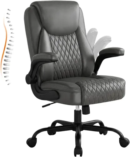 Vista 10 de GTPLAYER - Silla de oficina de piel sintética, silla de escritorio para el hogar con brazos abatibles, color negro Respaldo ergonómico, cojín