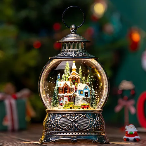 Vista 21 de Globos de Nieve Navideños Linterna de Agua con Aldea de Árbol de Navidad, Música y Temporizador de 6H, USB con Cable/Funciona con Batería, Linternas