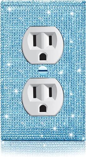 Vista 17 de Cubierta de interruptor de luz con brillantes diamantes de imitación azules, cubiertas decorativas de tomacorrientes, placa de pared doble