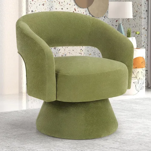 Vista 9 de INZOY Silla Giratoria de Barril con Tela de Terciopelo, Silla de Acento Giratoria con Cojín Suave Engrosado, Cómoda Silla Giratoria Redonda