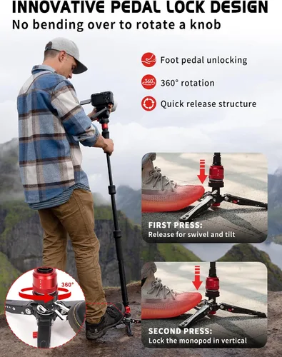 Vista 8 de IFOOTAGE Cobra 3 A150S Strike Monopod, control de bloqueo de pedal, ajuste rápido de altura de un solo paso, monopie de fotografía profesional