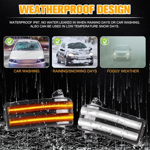 Vista 7 de Gempro Señales de giro de espejo lateral secuencial LED ámbar, luces de estacionamiento y carga blancas, lámparas de espejo de remolque con cambio