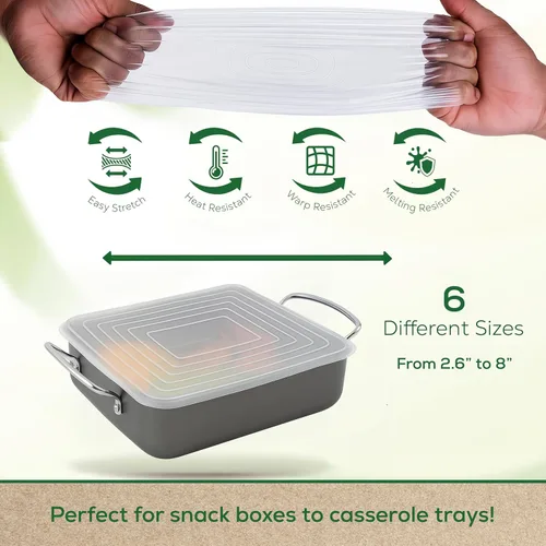 Vista 6 de unwasted Tapas de silicona reutilizables (paquete variado) – Actualiza tus utensilios de cocina con nuestras fundas rectangulares