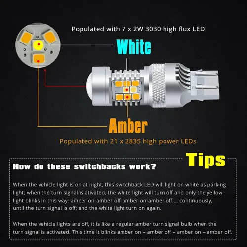Vista 7 de Alla iluminación 32 W novedad 3030 SMD 3157 de alta potencia 1157 7443 T20 T25 Dual de color blanco ámbar extremadamente Superbrillante Switchback