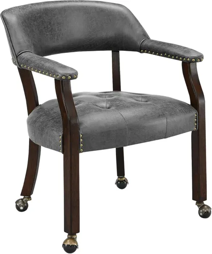 Vista 19 de MODERION Sillas de comedor con ruedas y brazo, sillas de capitán Caster Boss con patas de madera maciza, sillas de escritorio de oficina con botón