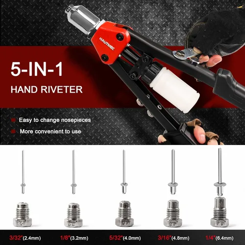 Vista 3 de HAUTMEC Pistola de remache 5 en 1 con 150 piezas de remaches, herramienta de remache de 13" con llave portátil y botella colectora de remaches
