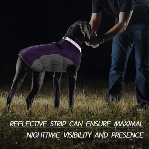 Vista 5 de FUAMEY - Abrigo para perro, chaqueta cálida de invierno, acolchada, de vellón, chaleco reflectante con arnés, chaqueta de nieve impermeable