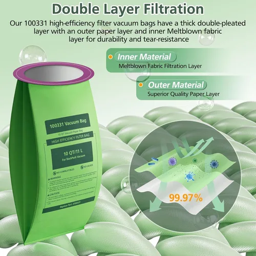 Vista 4 de Paquete de 16 bolsas de vacío 100331 de repuesto compatibles con aspiradora ProTeam de 10 cuartos de galón, para Coachvac, Super Coachvac, Megavac