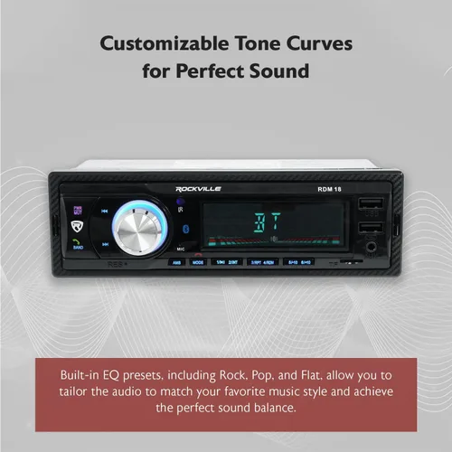 Vista 7 de Rockville RDM18 V2 - Receptor de automóvil de medios digitales en el salpicadero, 50 W, 4 canales, Bluetooth, AM/FM, MP3, USB/SD
