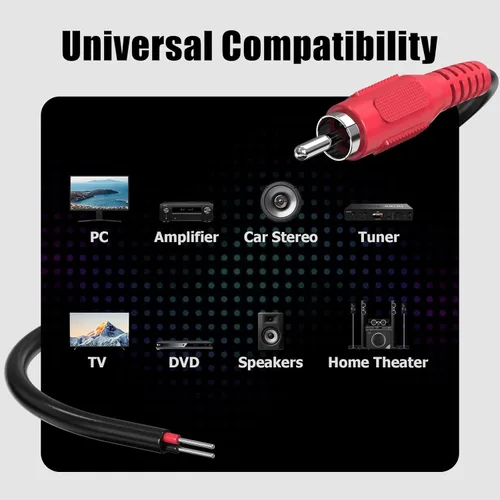 Vista 6 de UIInosoo - Cable RCA a altavoz, paquete de 2 adaptadores de enchufe macho RCA a cable desnudo extremo abierto, cable de audio de 1 pie, negro y rojo