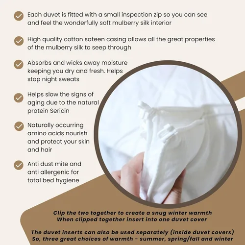 Vista 3 de Silk Bedding Direct. Dos rellenos de edredón rellenos de seda de morera de primera calidad. Combinación de verano y otoño. Matrimonial, 90 x 80