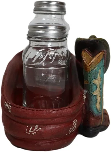 Vista 3 de Ebros Gift Sombrero de vaquero occidental rústico, bufanda roja y botas dobles en acabado de piel sintética con acabado de sal y pimienta, juego