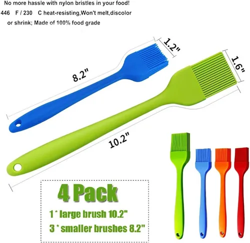 Vista 2 de Cepillo de silicona para repostería, cepillo para hornear para parrilla, salsa de barbacoa, adobo, carne, glaseado, cepillo de aceite, resistente al